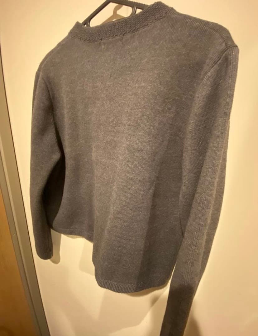 anuans オリジナルボタンノーカラーニットジャケット グレー