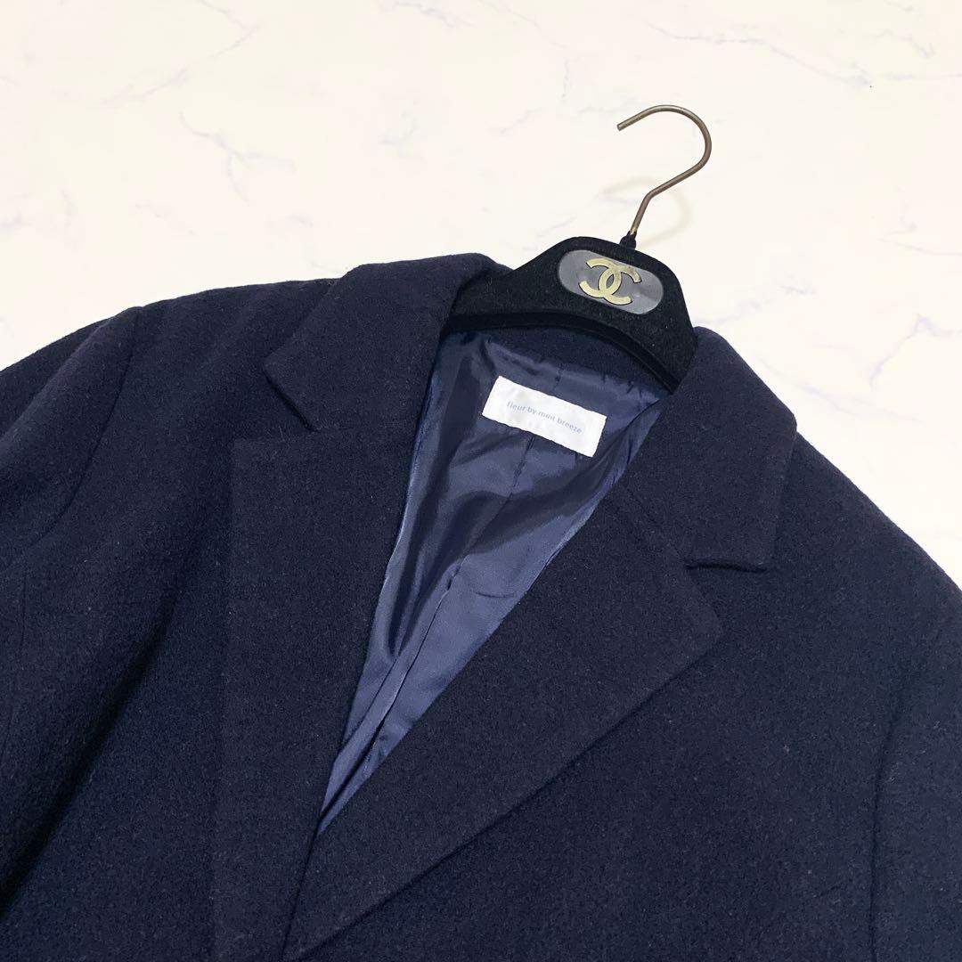 【カシミヤ　特大4L!】フルールバイミントブリーズ　チェスターコート　ネイビー