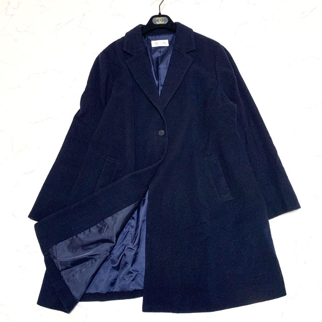 【カシミヤ　特大4L!】フルールバイミントブリーズ　チェスターコート　ネイビー