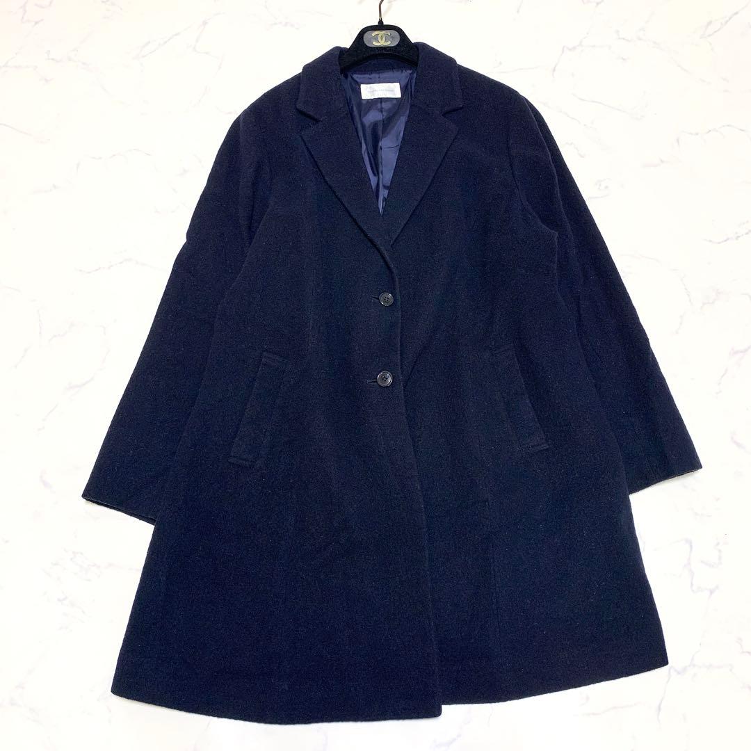 【カシミヤ　特大4L!】フルールバイミントブリーズ　チェスターコート　ネイビー