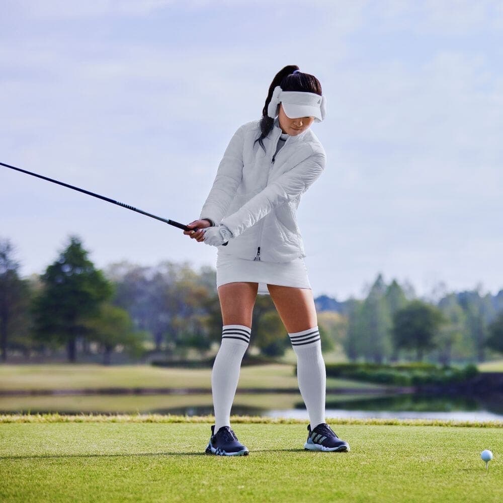 【S】秋冬 アディダス ゴルフ 保温 キルティング 中綿セットアップ 白