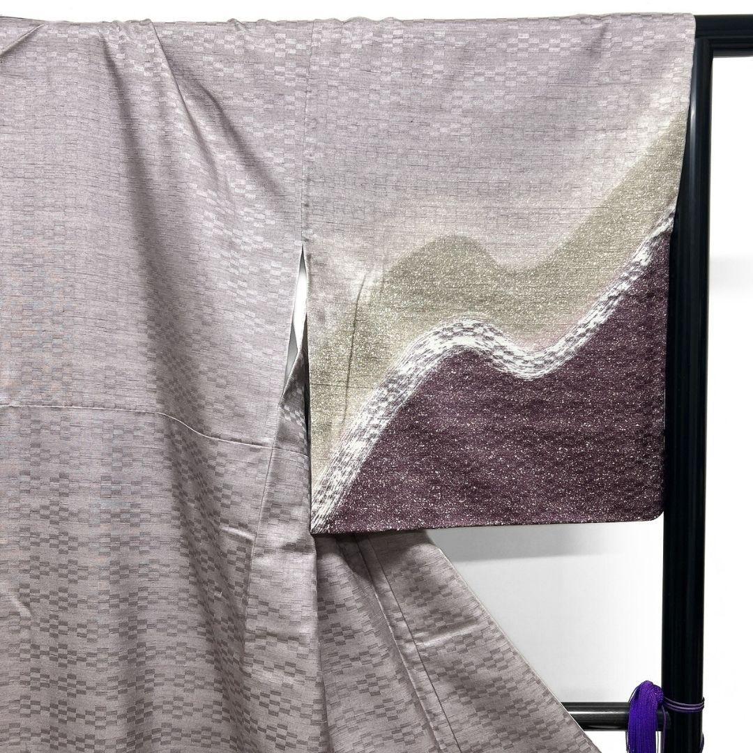 紬地　たたき染め　流線　付け下げ　着物　024a p