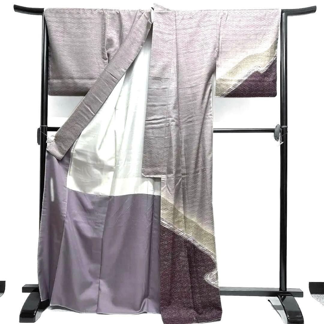 紬地　たたき染め　流線　付け下げ　着物　024a p