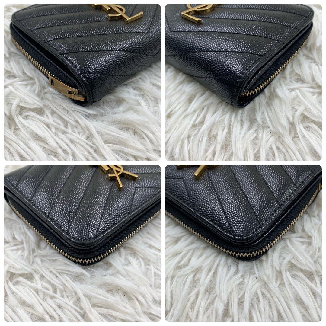 【✨美品✨】サンローラン カサンドラ 二つ折り財布 Vステッチ ブラック