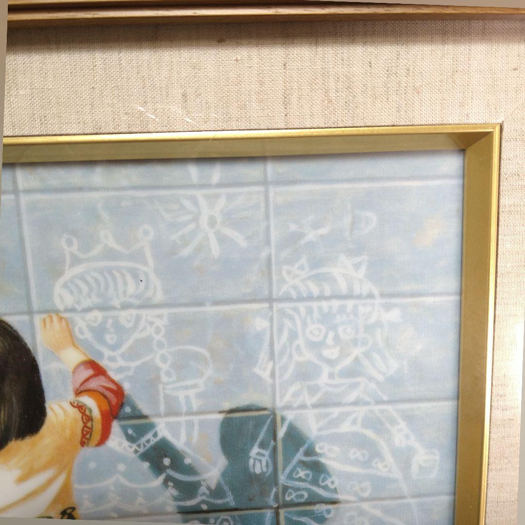 AB18 望月一雄作 陶板画【落書き】九谷焼 画歴付 未使用 美品