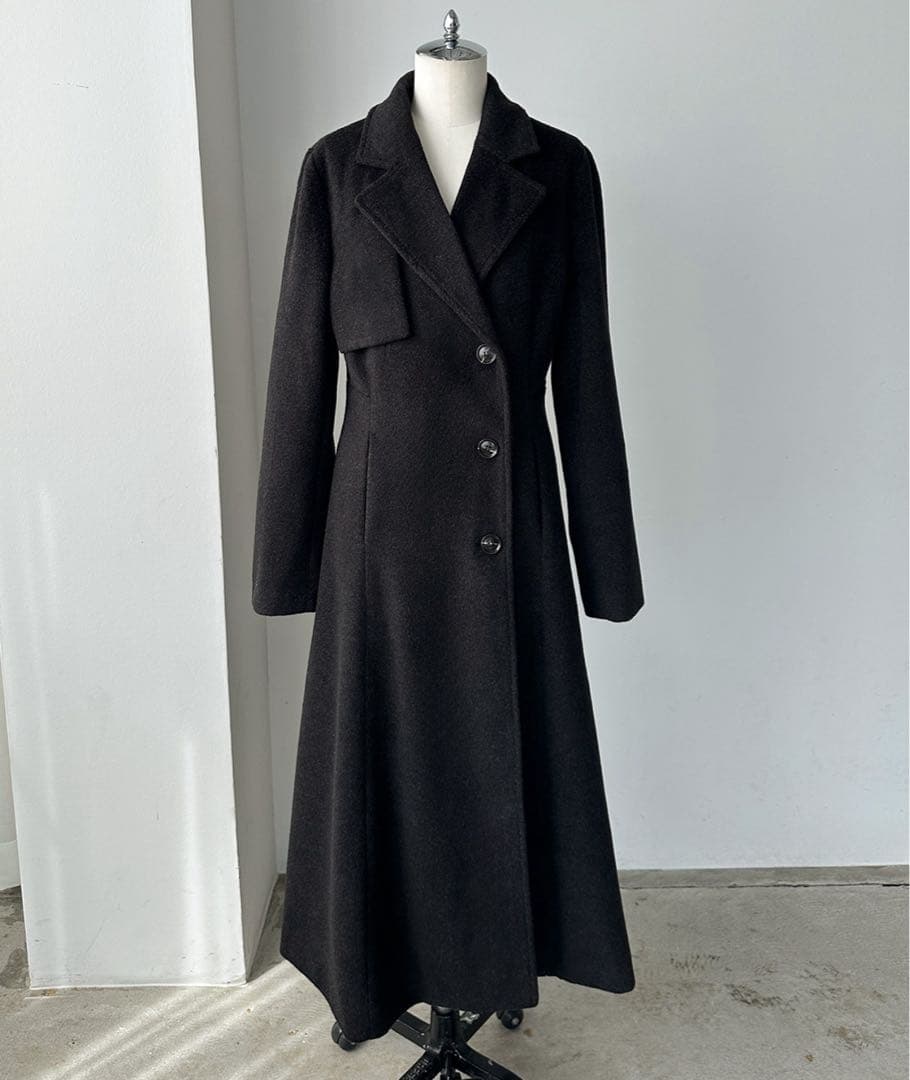 Louere ウエストシェイプフレアチェスターコート S ダークグレー ロング丈