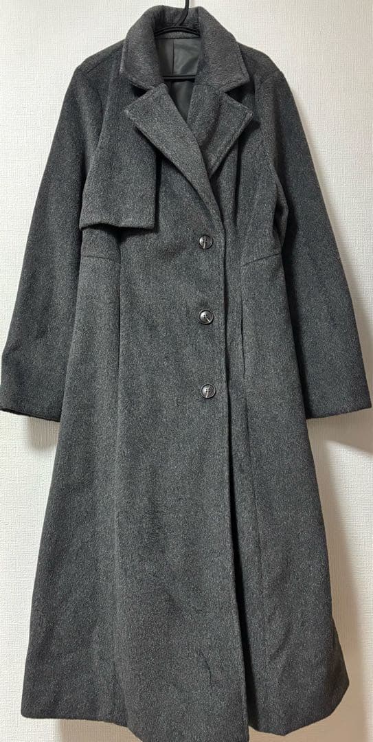 Louere ウエストシェイプフレアチェスターコート S ダークグレー ロング丈