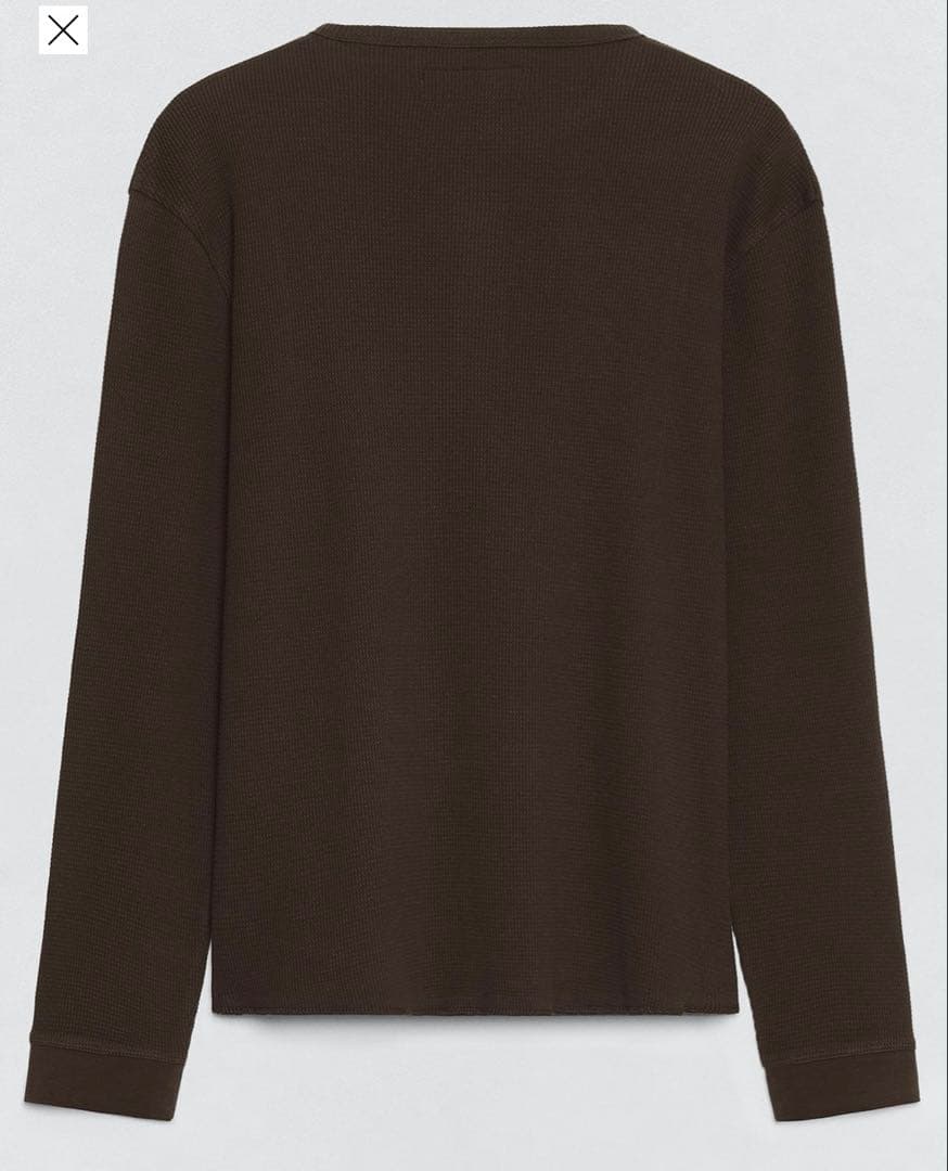 zara soshiotsuki ヘンリーネックワッフルTシャツ　ブラウン
