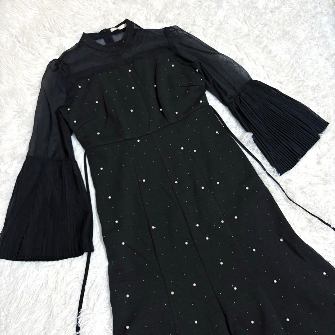 leja パールビジュープリーツフレアスリーブマーメイドワンピースドレス結婚式