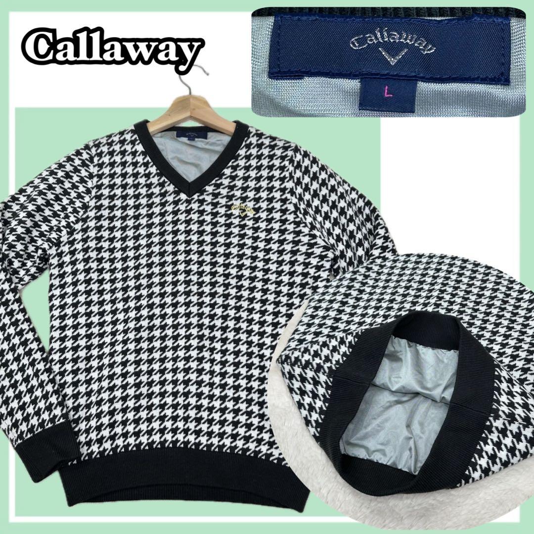 ✨美品✨キャロウェイ ゴルフ ニット セーター 千鳥格子 裏地付き 防風 金刺繍