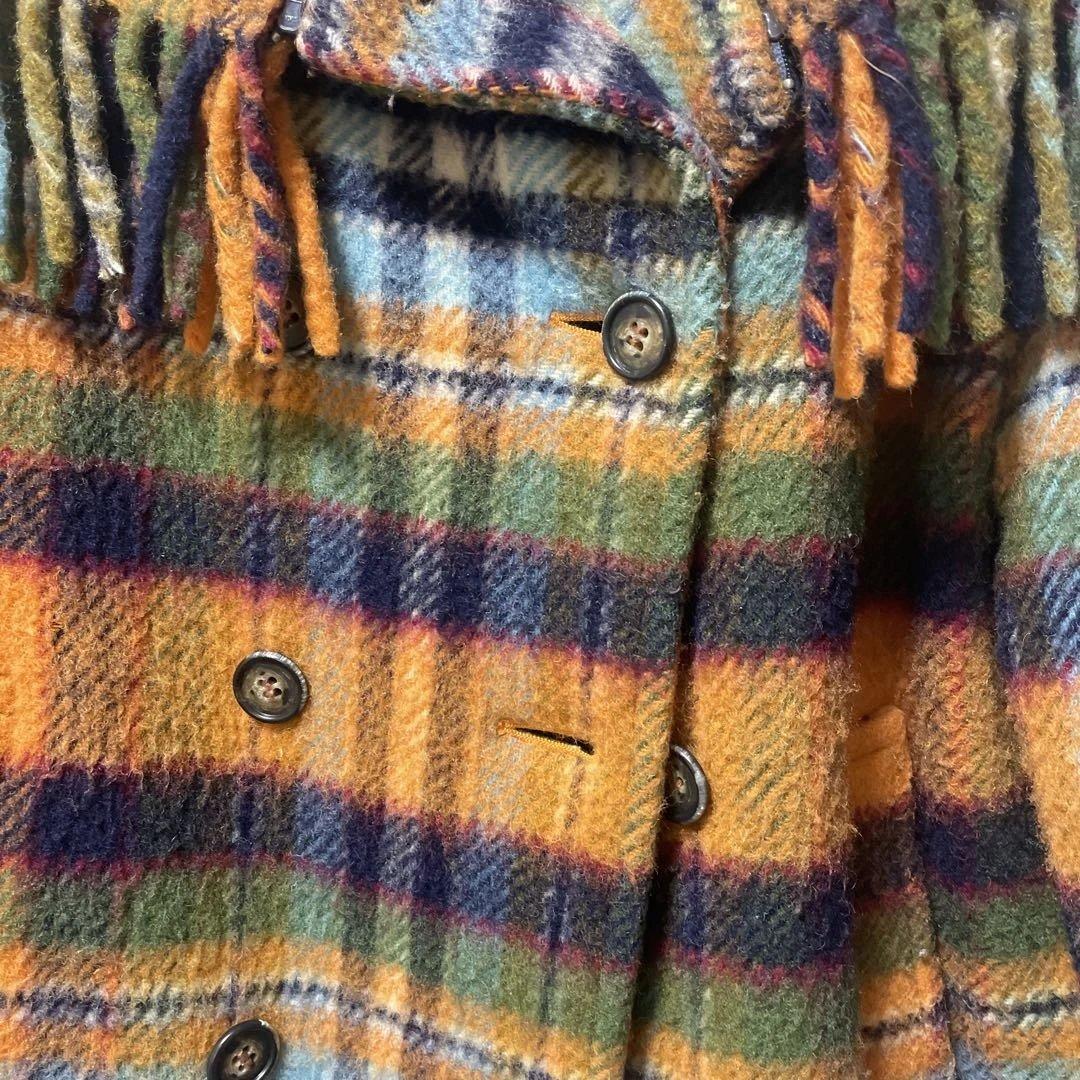 YORKLAND チェック フリンジ ダブルコート ヨークランド vintage