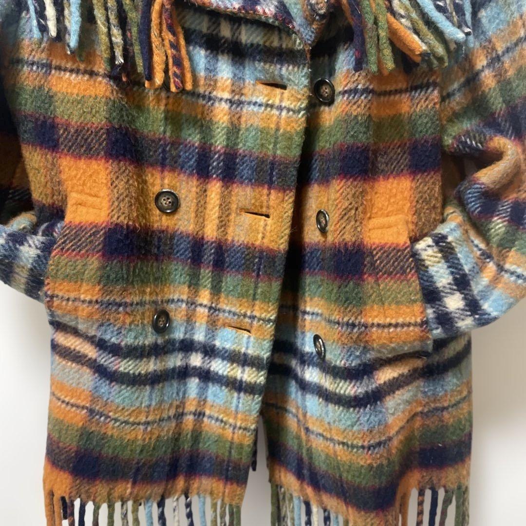 YORKLAND チェック フリンジ ダブルコート ヨークランド vintage