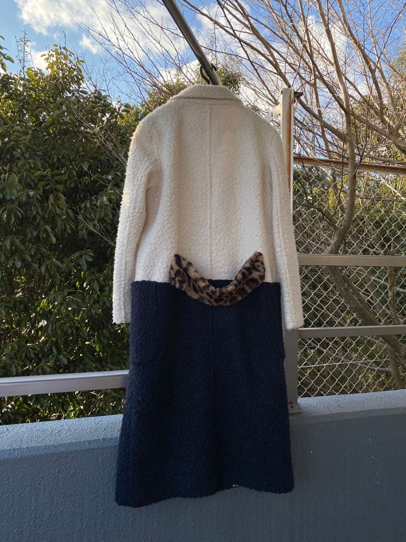 VILAGALLO ヴィラガロSpain バイカラーロングコート白ネイビー38