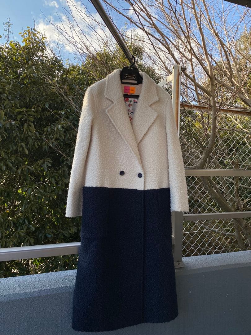 VILAGALLO ヴィラガロSpain バイカラーロングコート白ネイビー38