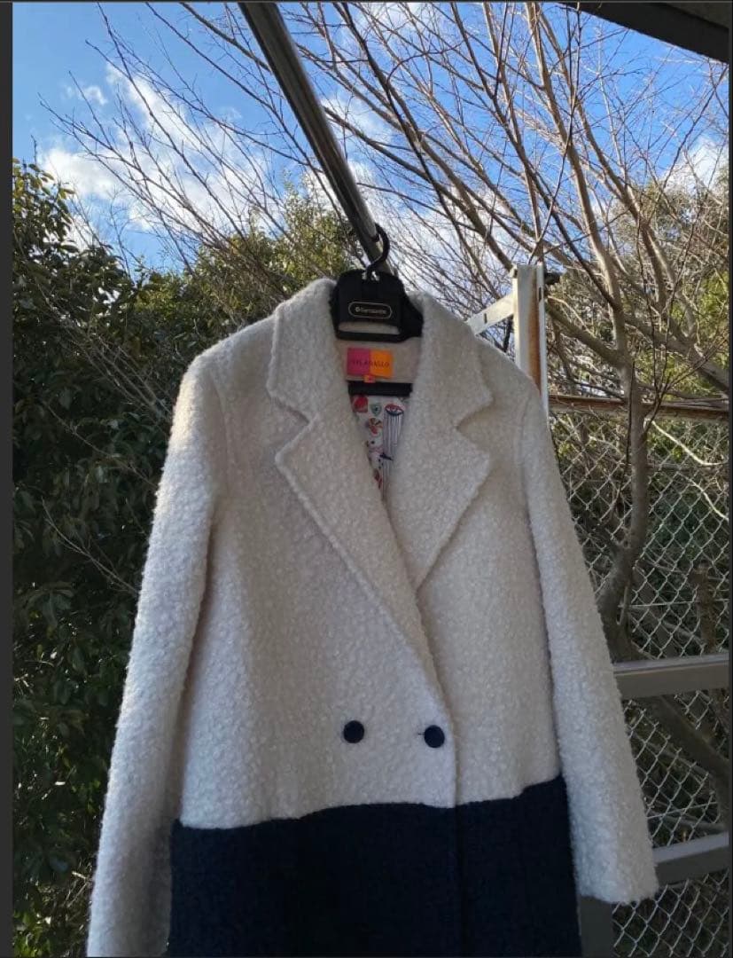 VILAGALLO ヴィラガロSpain バイカラーロングコート白ネイビー38