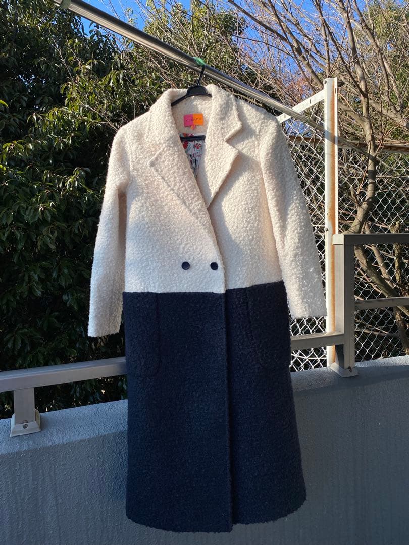 VILAGALLO ヴィラガロSpain バイカラーロングコート白ネイビー38