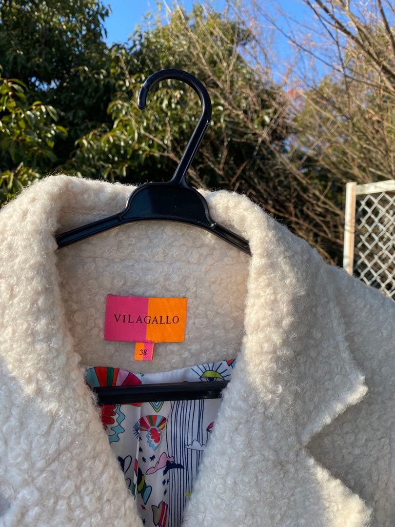 VILAGALLO ヴィラガロSpain バイカラーロングコート白ネイビー38