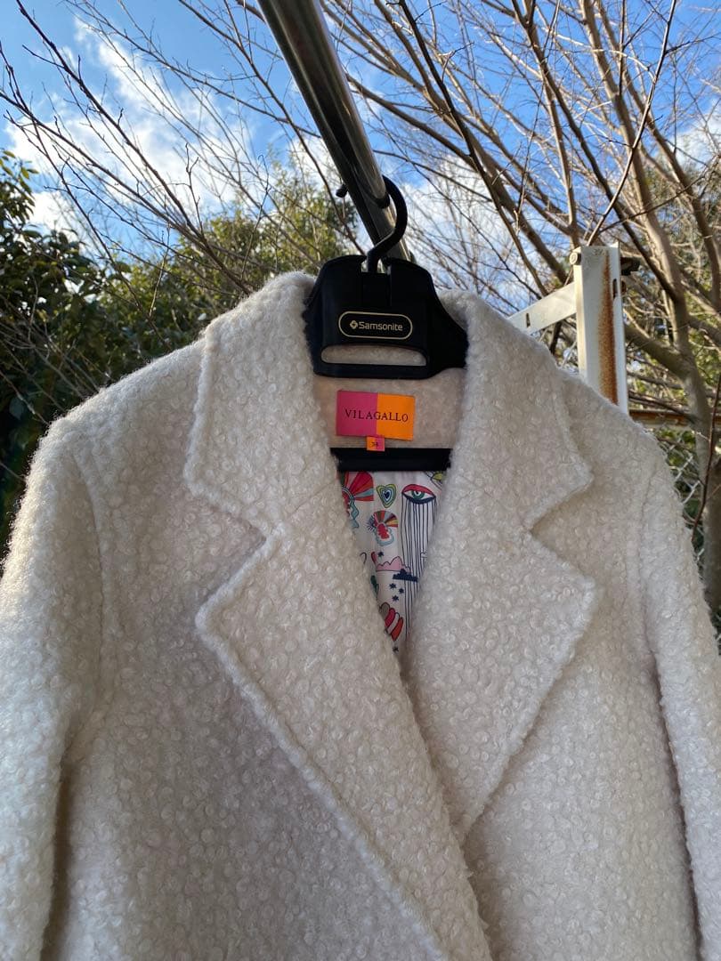 VILAGALLO ヴィラガロSpain バイカラーロングコート白ネイビー38