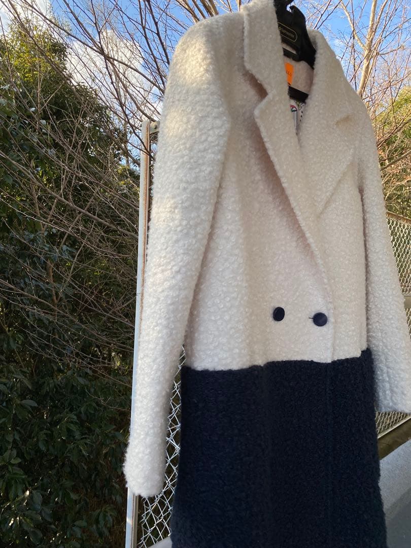 VILAGALLO ヴィラガロSpain バイカラーロングコート白ネイビー38