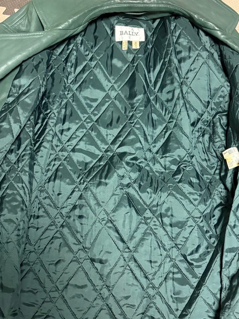 BALLY グリーン　カーキ　 レザー ロングコート ベルト付き