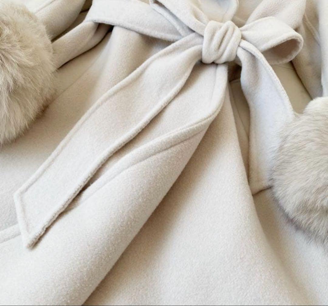 グレースコンチネンタル ベルテッドコート ブルーフォックス ファー 36(美品)