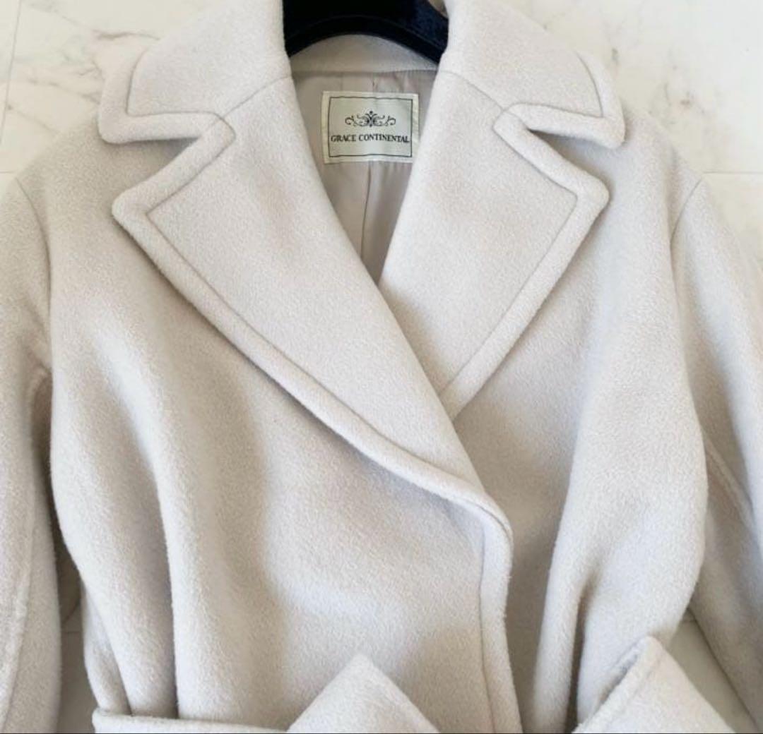 グレースコンチネンタル ベルテッドコート ブルーフォックス ファー 36(美品)