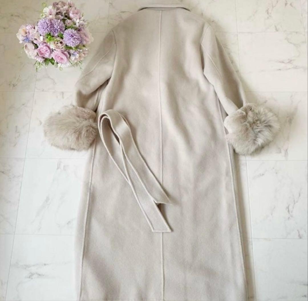 グレースコンチネンタル ベルテッドコート ブルーフォックス ファー 36(美品)