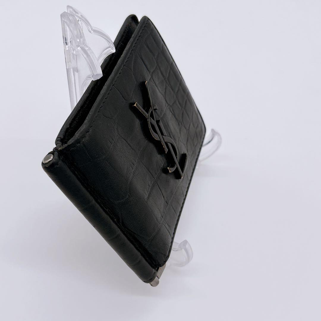 SAINT LAURENT ブラック レザー マネークリップ YSL 財布