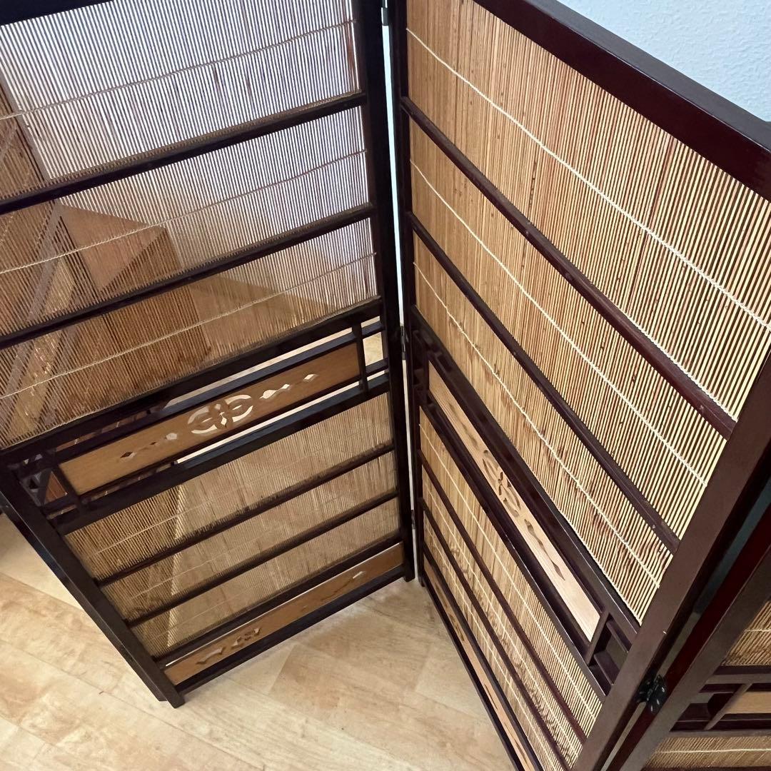 透かし彫り　簾屏風　衝立　パーテーション　間仕切り　昭和レトロ　古民家