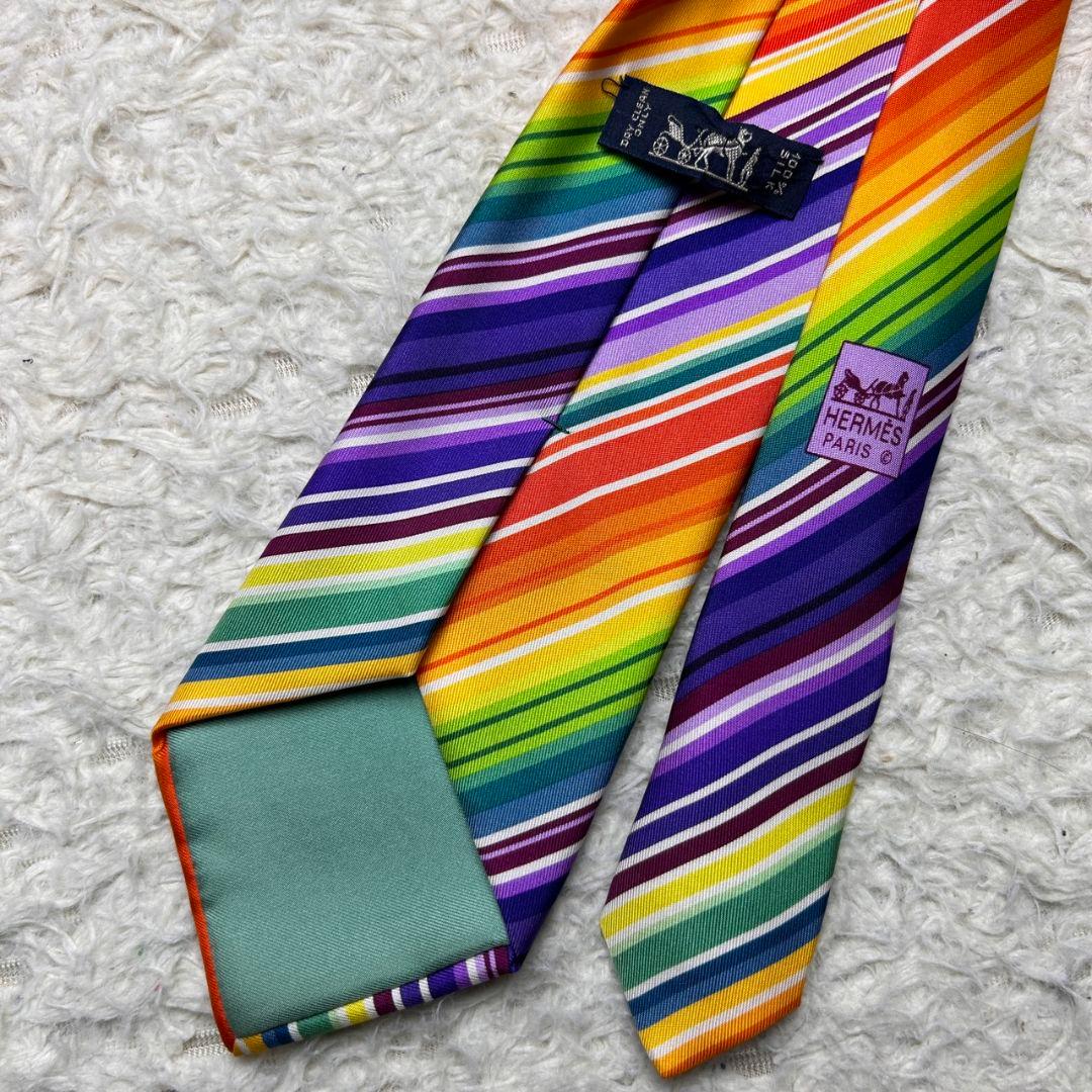 【極美品】限定品 HERMES レジメンタル ストライプ レインボー ネクタイ