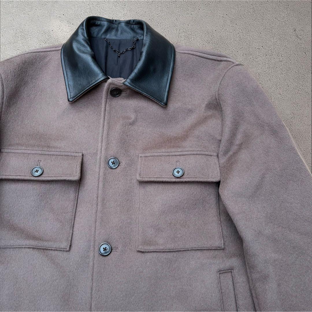 25AW MARKAWARE オーガニックウール CPOジャケット 襟レザー