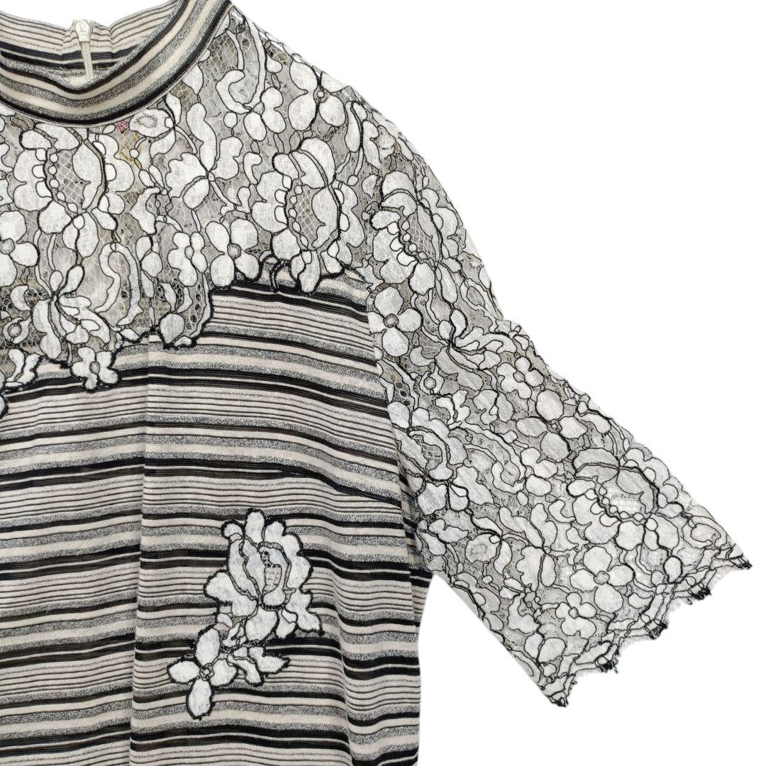 Rossa インポートロッサ スタンドネック 半袖 レース切り替え チュニック