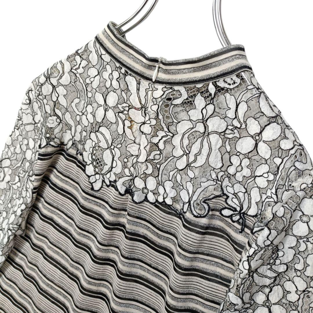 Rossa インポートロッサ スタンドネック 半袖 レース切り替え チュニック