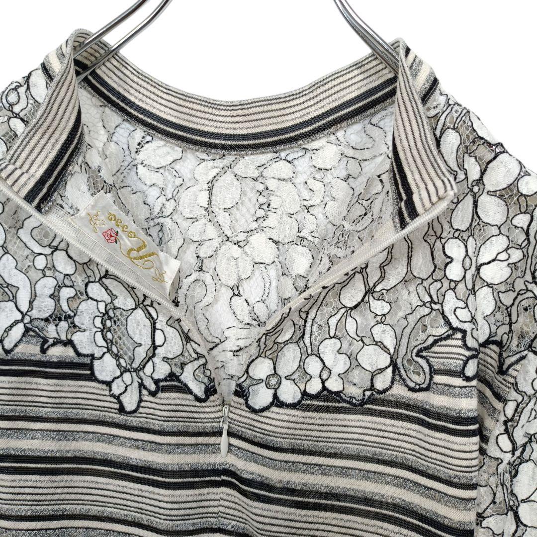 Rossa インポートロッサ スタンドネック 半袖 レース切り替え チュニック