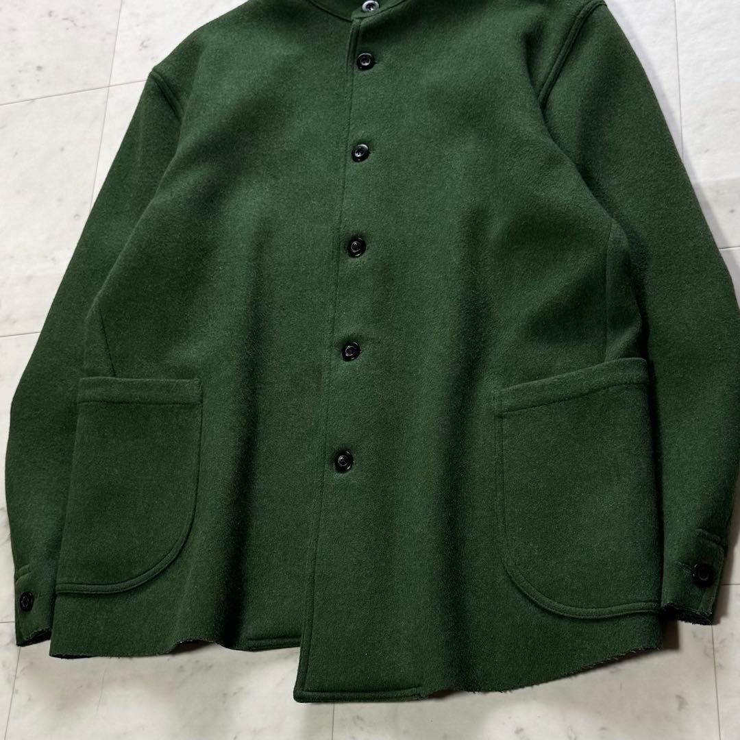 極美品 OUTIL 縮絨ウールコート アシンメトリー グリーン フランス製