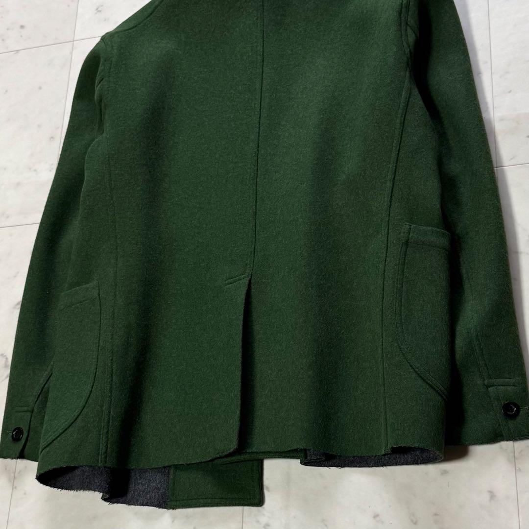 極美品 OUTIL 縮絨ウールコート アシンメトリー グリーン フランス製
