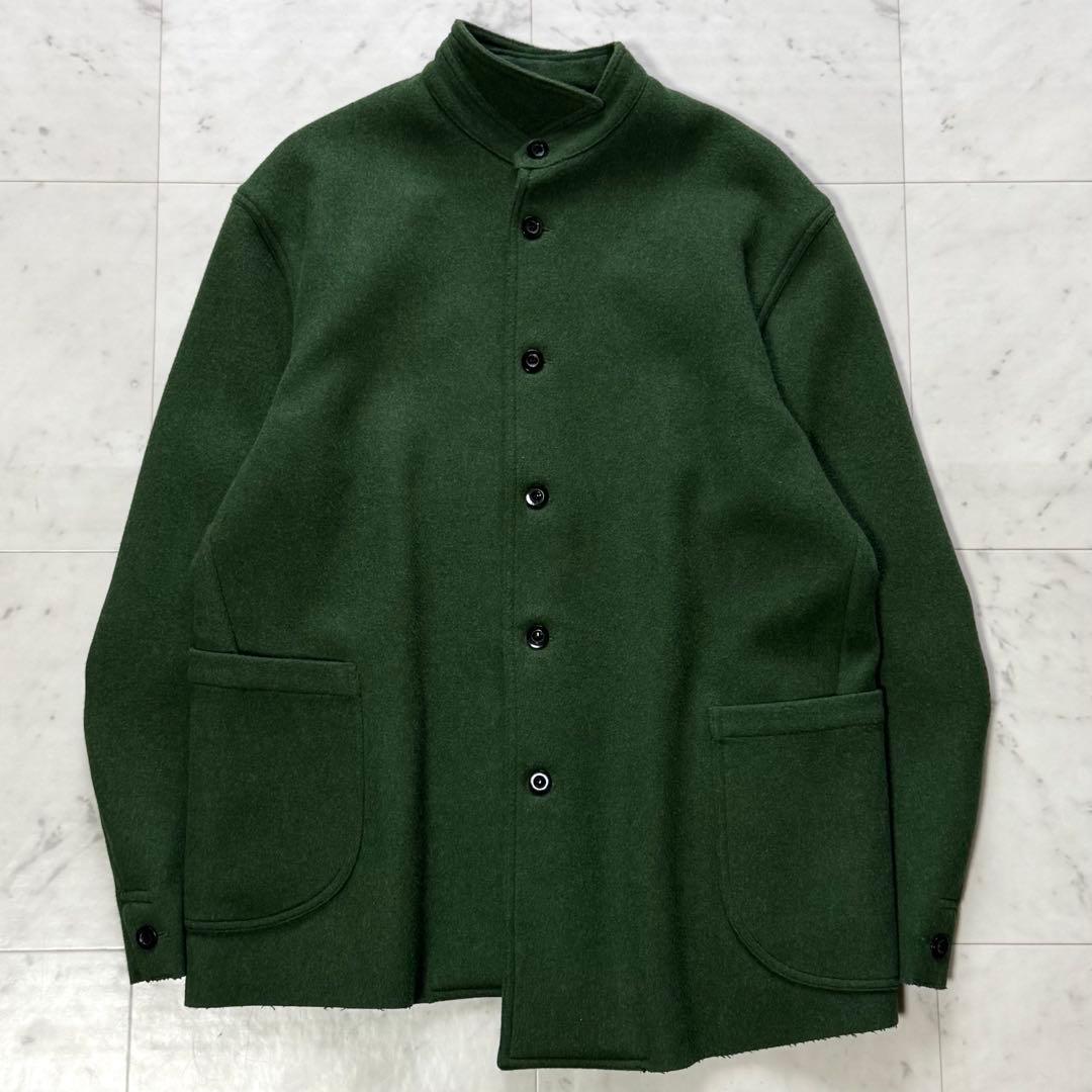 極美品 OUTIL 縮絨ウールコート アシンメトリー グリーン フランス製