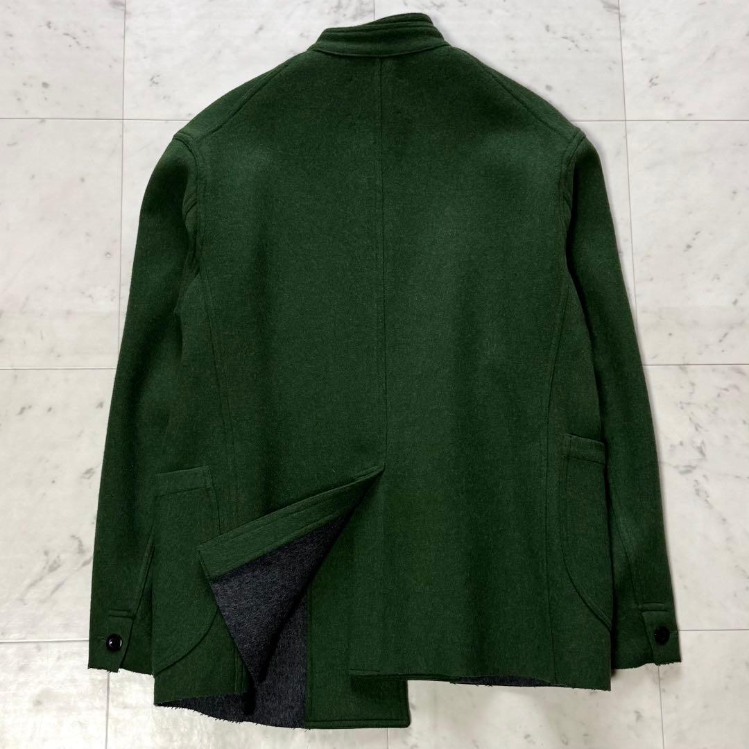 極美品 OUTIL 縮絨ウールコート アシンメトリー グリーン フランス製