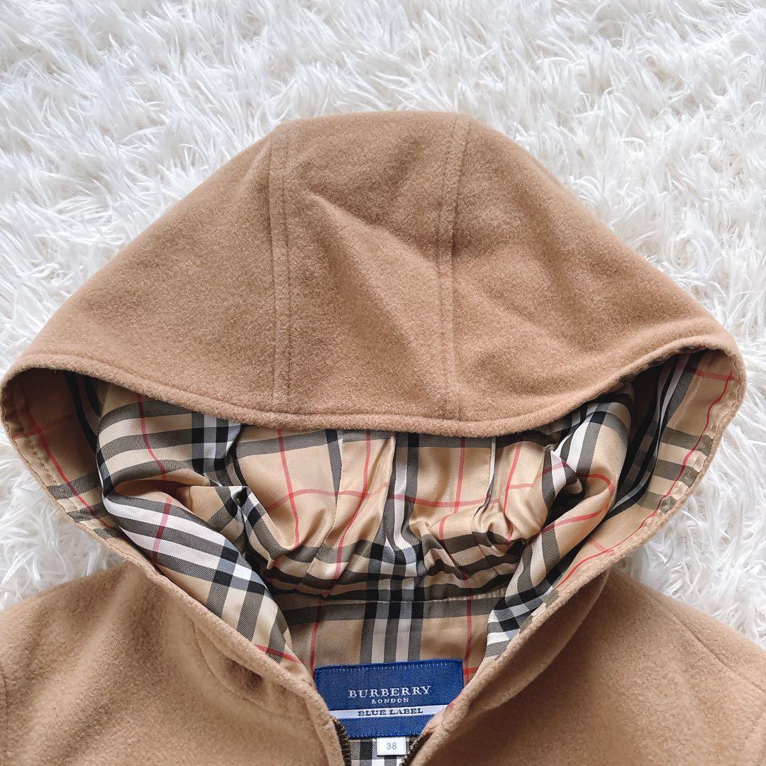 BURBERRY ショートコート アンゴラ混 ノバチェック ホースロゴ フード