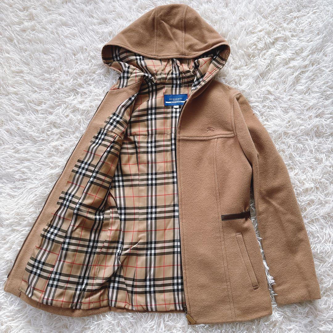 BURBERRY ショートコート アンゴラ混 ノバチェック ホースロゴ フード
