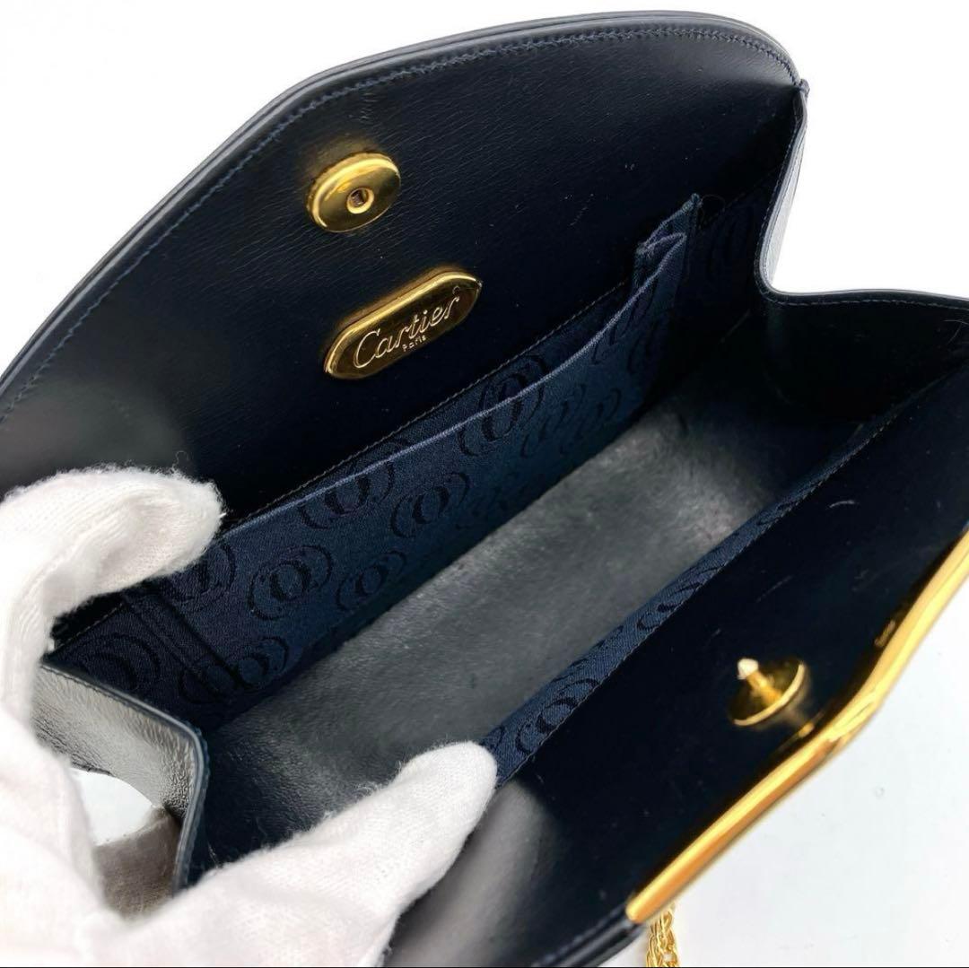 【Cartier】　ショルダーバッグ　濃紺色　ゴールド金具