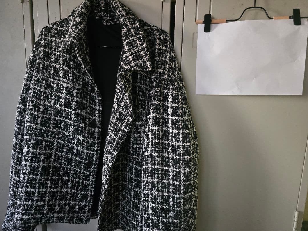 ド*ル様 ZARA テーラードジャケット XL ブラック・ホワイト　エレガントで