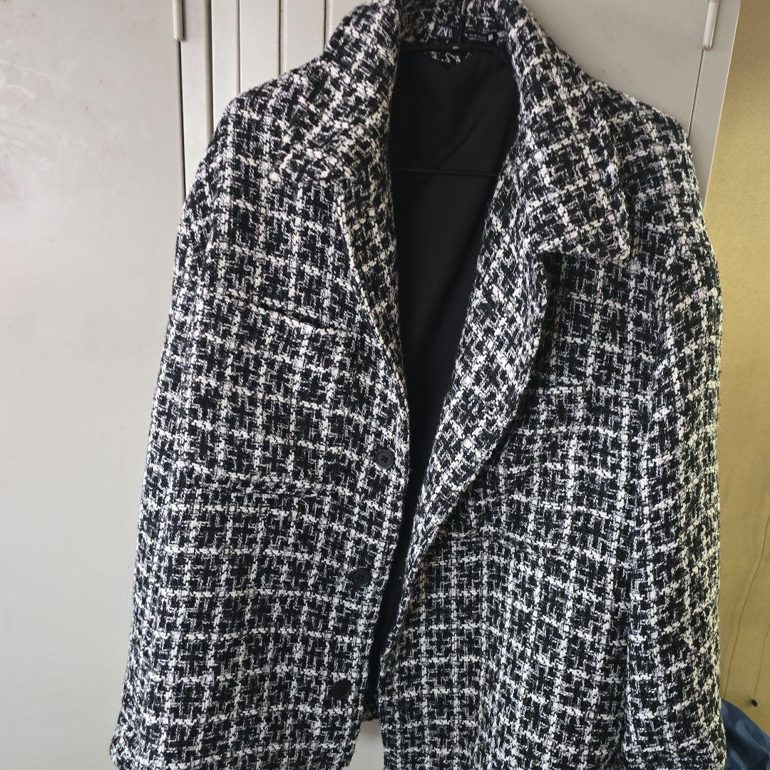 ド*ル様 ZARA テーラードジャケット XL ブラック・ホワイト　エレガントで