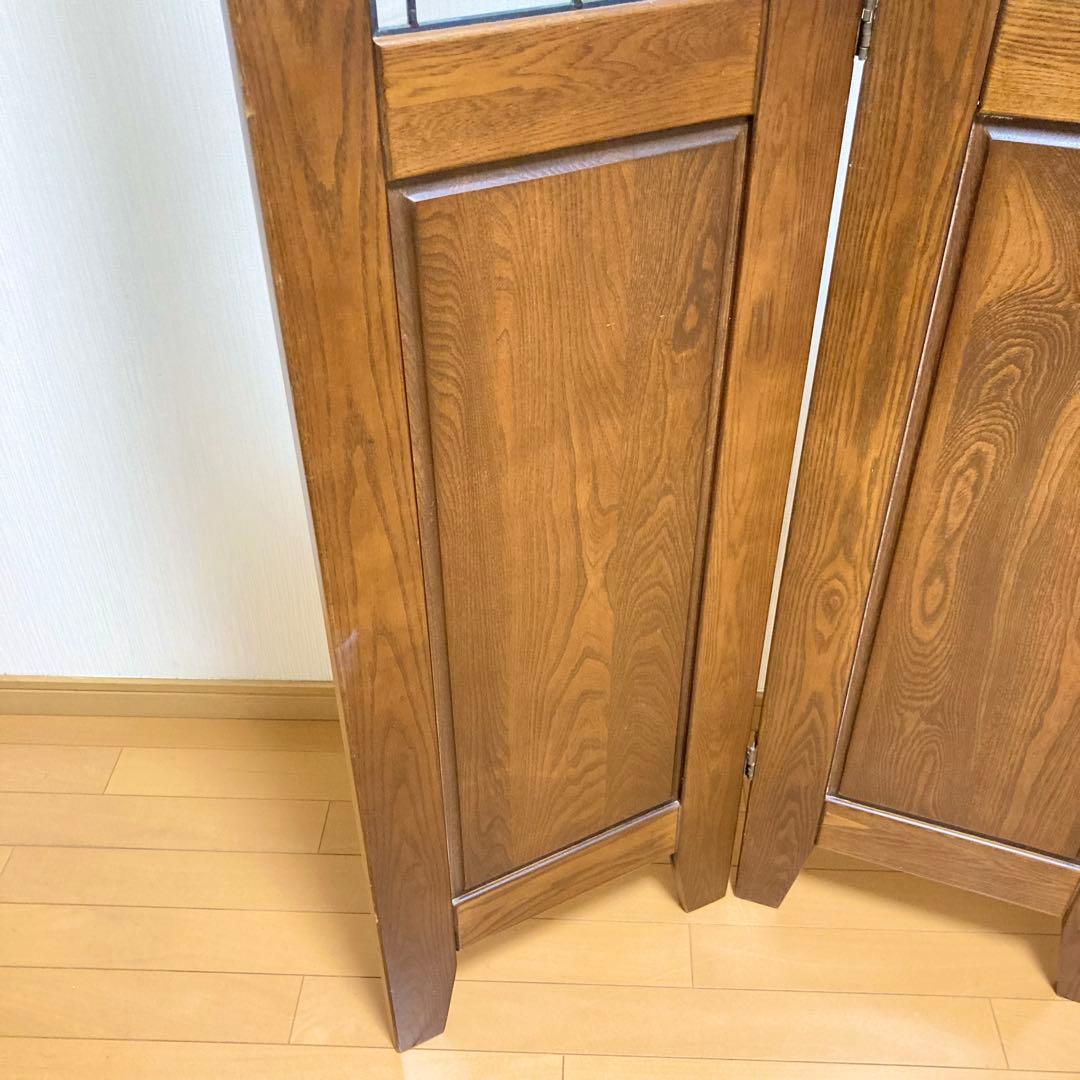 ステンドグラス 木製 パーテーション 3連 アンティーク調 間仕切り 衝立