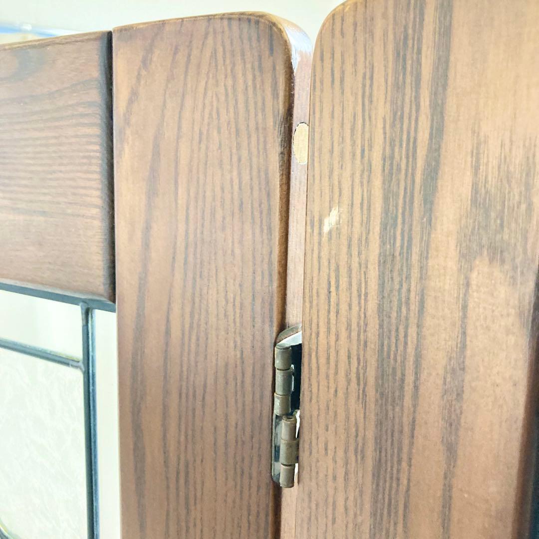 ステンドグラス 木製 パーテーション 3連 アンティーク調 間仕切り 衝立