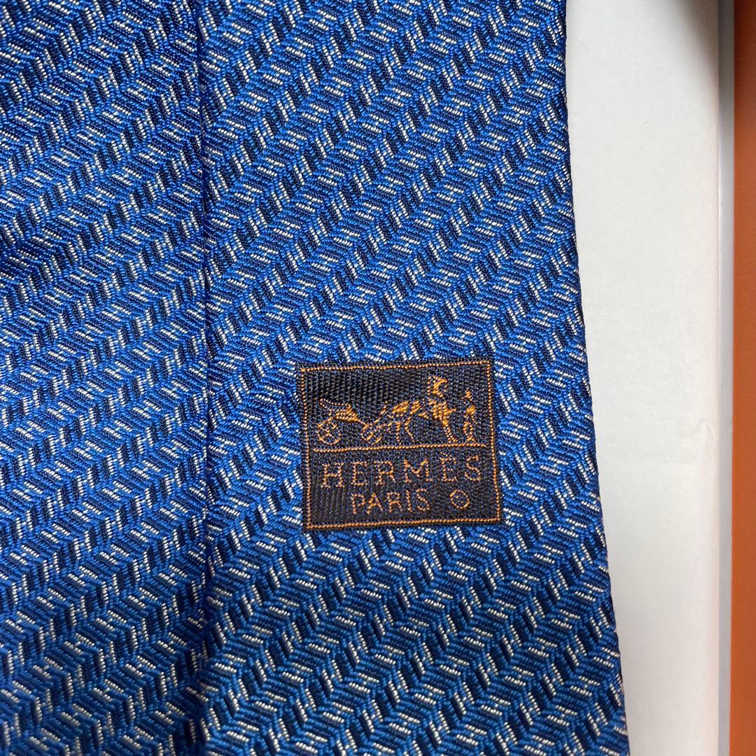 かず　HERMES エルメス　ネクタイ　H柄　高級シルク　ブルー