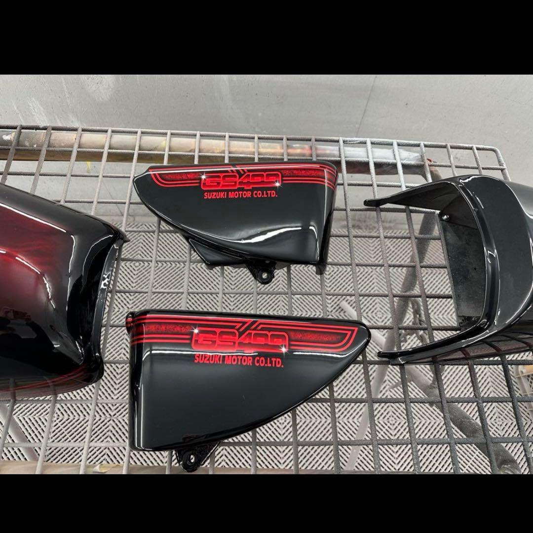 塗りたて！GS400外装セットE2ライン黒赤 ラップ塗装グラインダータトゥー