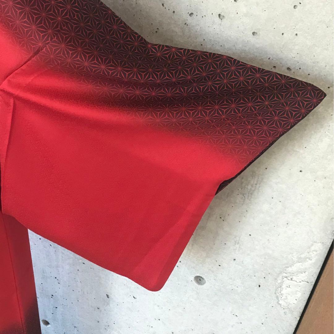 【斉藤三才】正絹　赤と黒のカッコいい訪問着　麻の葉柄　袷　落款