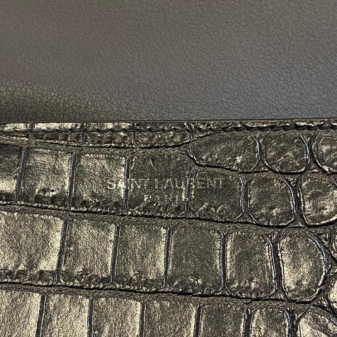 『サンローラン』 マネークリップ クロコ型押し 折り畳みウォレット