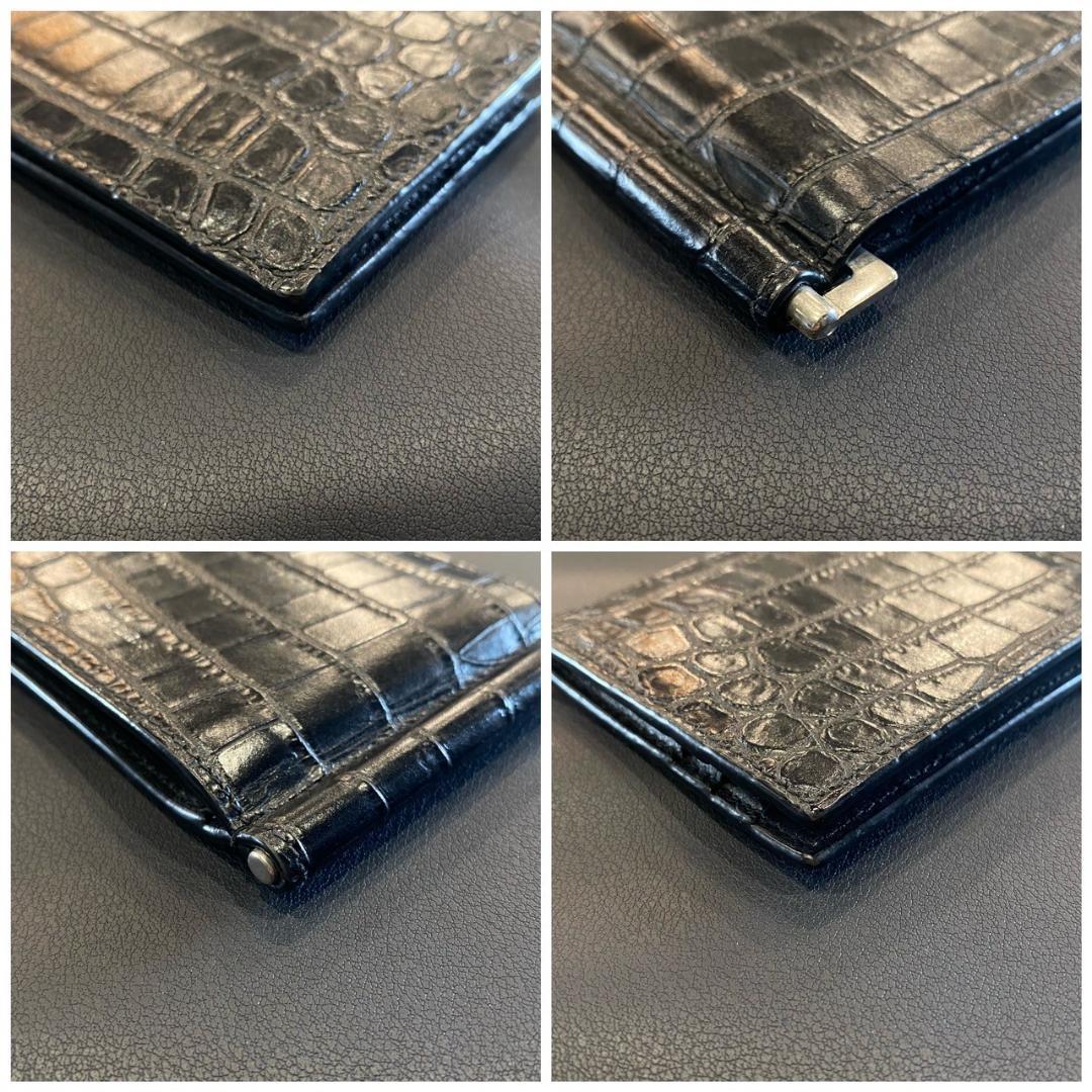 『サンローラン』 マネークリップ クロコ型押し 折り畳みウォレット